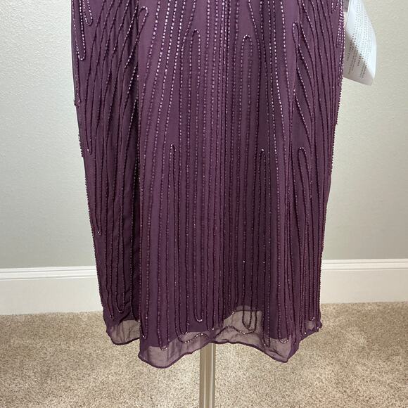 J Kara Beaded Chiffon Sleeveless Midi Sheath Cocktail Dress Purple Size 10 - Picture 10 of 12